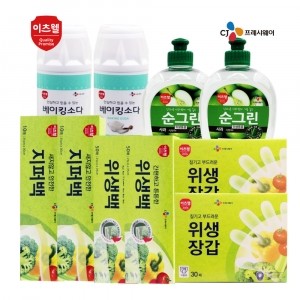 CJ프레시웨이-순그린사과500ml*2개,베이킹소다500g*2개,위생백50매*2개,지퍼백10매*2개,위생장갑30매*2