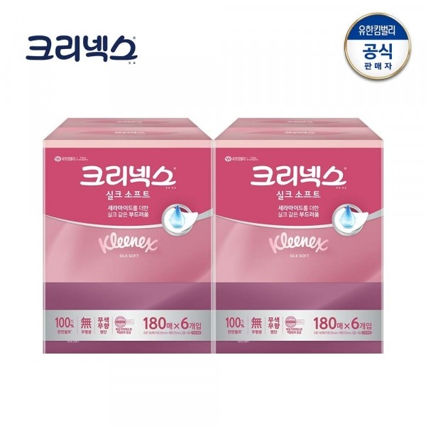 ★타임특가★ 크리넥스 실크소프트 각티슈 180매 x 6입 x 2팩