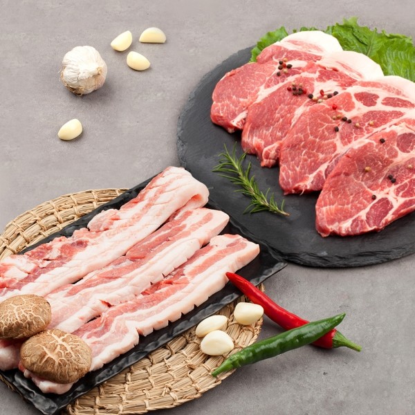 CJ프레시마켓,[캠핑기획전]청정한돈 삼겹살 500g+생목살 500g /구이용