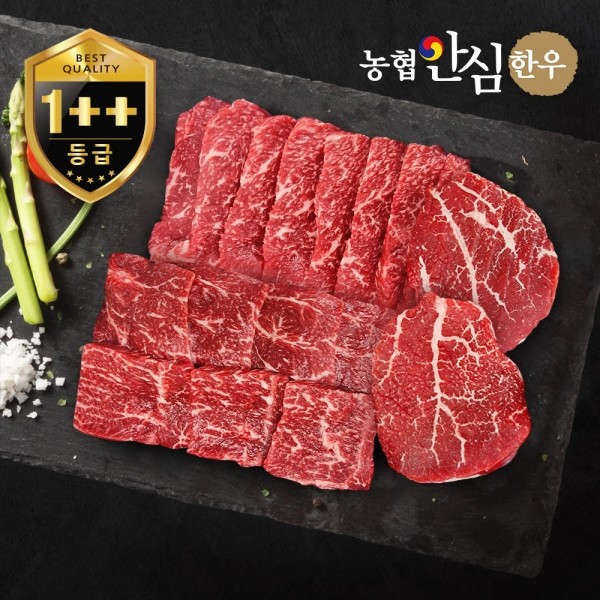 ★타임특가★[농협안심한우] 1++등급 한우 모둠구이 한판 600g (보섭+설깃+우둔)