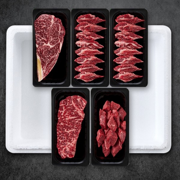 CJ프레시마켓,[명우한우] 한우1+등급 냉장 선물세트 1.2kg (등심 300g, 갈비살 300g, 채끝 300g, 국거리 300g) - 면세