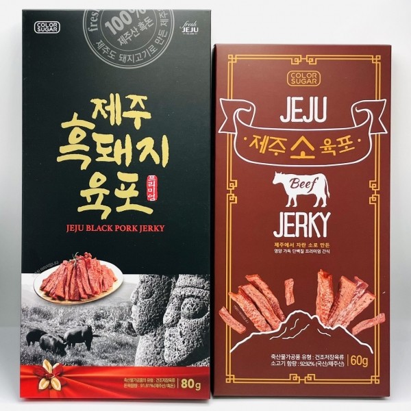 CJ프레시마켓,제주 프리미엄 흑돼지 육포 80g 소육포 60g 술안주 간식 여행선물 기념품