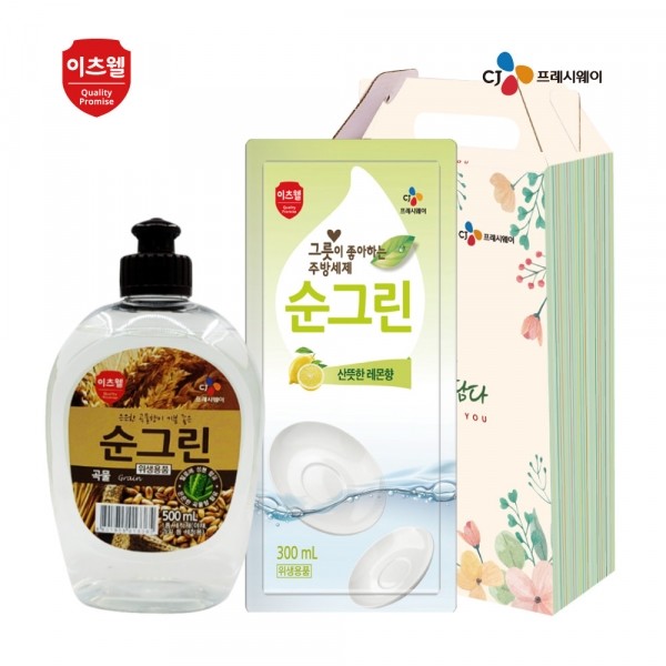 CJ프레시마켓,CJ이츠웰 순그린500ml,순그린리필300ml 2종세트